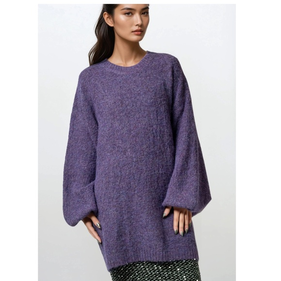NWT - KATE HEWKO Heathered Purple Knit Balloon Sleeve Sweater - OS - Picture 3 of 16